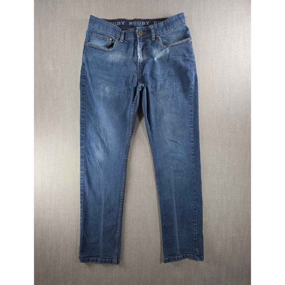 Rugby University Jeans Mens 30x30 Blue Medium Wash Straight Leg Distressed